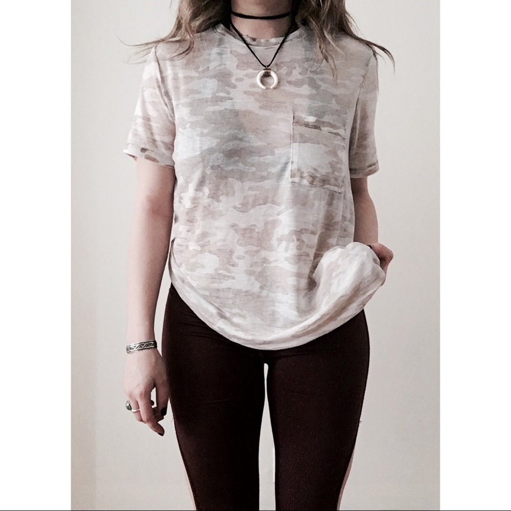 Oversized Camo Burnout Short Sleeve Tee Shirt